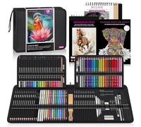 HIFORNY Kit de dessin et d'esquisse de 136 pièces, fournitures artistiques professionnelles avec graphite, fusain, aquarelle, crayons métalliques, outils de mélange, carnet de croquis, livre