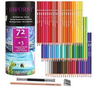 HIFORNY Lot de 75 crayons de couleur pour coloriage pour adultes, 72 crayons de couleur avec extras, noyau souple pour artistes