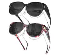 Hifot 2 Paires Polarisées Surlunettes de Soleil Femme Homme, Sur Lunette de Soleil Polarisée avec Protection UV400, Cadre Oversized en TR90, Idéales pour Pêche Conduite Voyage Cyclisme Sport