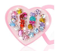 Hifot 24 pcs Anneaux réglables pour filles, Bagues Princesse Bijoux avec boîte en forme de coeur, Girl semblant de jouer et habiller des anneaux pour enfants enfants petites filles