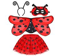 Hifot 4 pièces Costume de Coccinelle pour Enfant Filles, Déguisement de Coccinelle Ladybug Tutu Jupe Ailes Baguette et Serre-tête pour Halloween Carnaval Cosplay