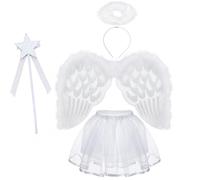 Hifot 4PCS Costume d'ailes d'ange Plumes Fancy Dress Ailes et Jupe Tutu auréole d'ange Baguette Magique Costume de Halloween Carnaval Cosplay