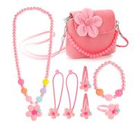 Hifot Bijoux Enfants Petites Filles Sac à Main en Peluche Collier Bracelet Bague Pinces à Cheveux Set, Bijoux de Fantaisie Cadeaux de fête Cadeau pour Jeu d'habillage