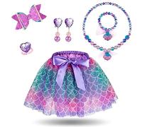 Hifot Deguisement Fille Sirène Princess Enfant,Jupe Tutu Bandeau Bijoux Princesse Enfants Filles Sirène Bracelet Boucles d'oreilles Bague,Sirène Enfant fête Carnaval Déguisement