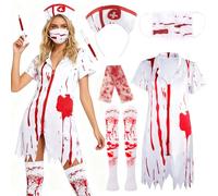 Hifot Deguisement Infirmiere Halloween Zombie Femme Horreur Deguisement Medecin Halloween Sanglant Costume Infirmiere Accessoires Bandeaux, Masques, Bandages, Bas Carnaval FêTe ThèMe Cosplay