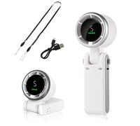 Hifot Mini ventilateur à main 5 vitesses Ventilateur rechargeable portable USB 3 en 1, petit bureau pliable à 180° avec cordon pour le cou, pour bureau, voyages Blanc
