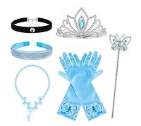 Hifot Princesse Deguisement Accessoires Filles Cendrillon Gants Couronne Baguette Magique Collier Dress Up Bijoux Set pour Fête d'anniversaire Carnaval Cosplay Habillée