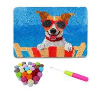 hifrom Kit de tapis à crochet, ensemble de nouage DIY, 50 x 38 cm, ensemble de tapis à crochet, ensemble de point de croix, cadeaux, paillasson, décoration principale (Chien), 7+