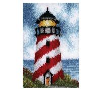 Hifrom Kit de Tapis à Nouer Soi-même - 50 x 38 cm - Crochet et Point de Croix - Pour Bricolage, Artisanat, Cadeaux, Paillasson, Décoration Principale (Phare)
