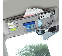 hifrom Pare Soleil de Voiture Organisateur, Organisateur de Poche pour Accessoires Intérieurs Automatiques, Sac de Rangement de Voiture pour Cartes, Cartes Bancaires, Lunettes (Gris)