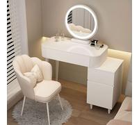 HIFRQVVC Commode et Meuble de Maquillage, Coiffeuse avec lumière réglable 3 tiroirs et Tabouret Rond Blanc 60-80x40x78cm(Silla Petal,80 * 40 * 78cm)
