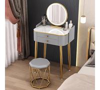 HIFRQVVC Commode et Meuble de Maquillage, Ensemble de Coiffeuse avec Miroir Rangement et Tabouret en Plusieurs Tailles Multicolores(Gray+Bird's Nest Stool,19.6in/50cm)