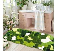Hifuwan Joli tapis de bain rectangulaire à poils longs et antidérapants pour salle de bain (61 x 152,4 cm, vert mousse)