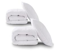 HIG 2 Couettes 4 Saisons 135x200 cm avec 2 Oreillers - Tempérée 250 GSM en Microfibre Douce, Lavable en Machine, Certifiée OEKO-TEX - Pour lit de 2 personnes (Blanc)