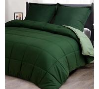 HIG 3 pièces Couette Légère Été 240x220 cm pour lit 2 Personnes - 150 GSM Microfibre Douce Couette réversible avec 2 taies d'oreiller 65x65 cm - Certifié Oeko-TEX - Idéale pour Nuits (Vert/Vert Clair)