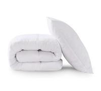 HIG Couette 4 Saisons 135x200 cm avec 1 Oreiller - Tempérée 250 GSM en Microfibre, Lavable en Machine, Certifiée OEKO-TEX - Pour lit 1 personne (Blanc)