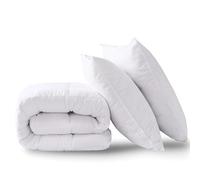 HIG Couette 4 Saisons 200x220 cm avec 2 Oreillers - Tempérée 250 GSM en Microfibre, Lavable en Machine, Certifiée OEKO-TEX - Pour lit de 2 personnes (Blanc)