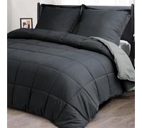 HIG Couette de 240 x 220 cm, grise, certifiée Oeko-TEX, cousue en forme de boîte, alternative au duvet 1500 g (250 g/m²), douce et moelleuse, avec 2 taies d'oreiller de 80 x 80 cm