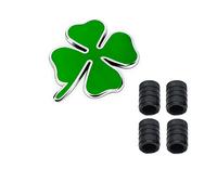 HIGGER 1 Pcs 3D Métal Chanceux Trèfle Logo Badge De Voiture Emblème Autocollant + 4Pcs Style Moleté Avec Des Capuchons De Valve En Plastique pour Universal Car Styling Accessoires Décoratifs