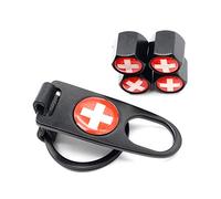 HIGGER 5pcs / set anti-vol voiture pneu roue valve valve Suisse drapeau Style Air Caps avec boucle en cuir clé (Noir)