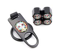 HIGGER 5pcs / set crâne avec style de fleur anti-vol emblème auto voiture roue pneu air cuir boucle Bouchons de valve avec clé (Noir)