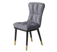 High Back Dining Chair Soft Cushioned Seat Waterproof Synthetic Leather Metal Legs Modern Kitchen Furniture Dark Grey Upholstered Dining Room Chair