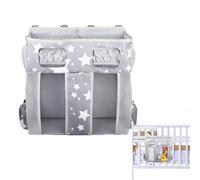 High Capacity Crib Caddy, Multi Pocket Diaper Stacker, 17.7 Inches Handheld Size with Rigid Support, Heavy Duty Fabric Childcare Accessory, Modern Style with Bottle Sleeves Gift for New Parents