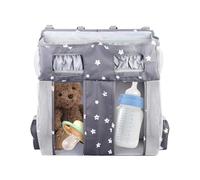 High Capacity Crib Caddy, Multi Pocket Diaper Stacker, 17.7 Inches Handheld Size with Rigid Support, Heavy Duty Fabric Childcare Accessory, Modern Style with Bottle Sleeves Gift for New Parents