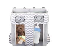 High Capacity Crib Caddy, Multi Pocket Diaper Stacker, 17.7 Inches Handheld Size with Rigid Support, Heavy Duty Fabric Childcare Accessory, Modern Style with Bottle Sleeves Gift for New Parents