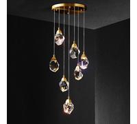 High Crystal Gold LED Chandelier Foyer Entryway Staircase Mid Century Ceiling Pendant Light Vintage Hanging Lamp for Bedroom Kitchen Island Dining Room Farmhouse