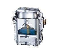 High-End Kerosene Lighter, Windproof Metal Transparent Oil Tank Lighter, Men's Gift Collection, Luminous Lighter, Safe and Durable(Silver)