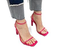 High Heels Band Femme Sandals Chaussures Fil High Heel Square Toe Toe Ladies Ankle Buck Sangle Robe Pumps (2,5 UK)