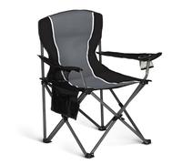 HIGH POINT SPORTS Chaise de camping pliable - 160 kg - Avec accoudoirs, porte-gobelet - Cadre en acier - Portable - Gris noir