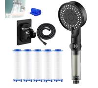 High Pressure 5 - Mode Filtered Shower Head, Filtered Shower Head with Handheld, Built-in Power Wash for Hard Water (Black,Set B)