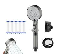 High Pressure 5-Mode Filtered Shower Head, Filtered Shower Head with Handheld, Built-in Power Wash for Hard Water, One-Click Water Stop, Instant Install (B)