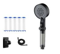 High Pressure 5-Mode Filtered Shower Head, Filtered Shower Head with Handheld, Built-In Power Wash for Hard Wate (BLACK,2pcs)
