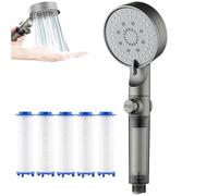 High Pressure 5-Mode Filtered Shower Head, Filtered Shower Head with Handheld, Built-in Power Wash, One-click water stop, With Hose, Bracket, Filter Cotton (1Pcs)
