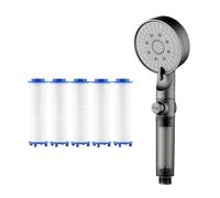High Pressure 5 - Mode Filtered Shower Head, Filtered Shower Heads with 5 Extra Filters, Built-In Power Wash,One-Click Water Stop for Hards Waters (Gray,Single shower head)