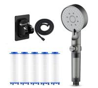 High Pressure 5-Mode Filtered Shower Head, Filtered Showers Heads with Handheld, New Built-in Power Wash for Hard Water (Head+5 Filters+1.5m Hose+Base)