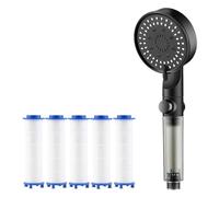 High Pressure 5-Mode Filtered Shower Head, Powerful Shower Heads High Pressure, Filtered Showers Head with Handheld, for Bathroom (Black,Set A)