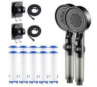 High Pressure 5-Mode Filtered Shower Head with 5 Extra Filter, High Pressure Shower Head with Filter (2Set*Black)