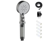 High Pressure 5-Mode Filtered Shower Head with Handheld, Built-in Power Wash, Most Powerful Shower Head for Hard Water (B-Gray)