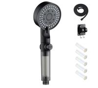 High Pressure 5-Mode Filtered Shower Head with Handheld, Built-in Power Wash, Most Powerful Shower Head for Hard Water (B-Black)
