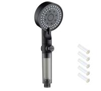 High Pressure 5-Mode Filtered Shower Head with Handheld, Built-in Power Wash, Most Powerful Shower Head for Hard Water (A-Black)