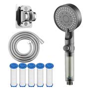 High Pressure 5-Mode Filtering Shower, Shower Head, Head with Handheld Filtering Shower Heads and Built-in Hard Water Power Rinse (Gray)