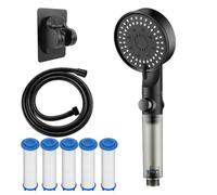 High Pressure 5-Mode Filtering Shower, Shower Head, Head with Handheld Filtering Shower Heads and Built-in Hard Water Power Rinse (Black)