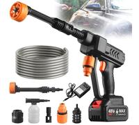 High Pressure Washer Nettoyeur Haute Pression sans Fil avec 1 Batteries, Nettoyeur Haute Pression sur Batterie Buse Rotative 6 en 1 et 180 °,Tuyau De 5 M, pour Nettoyer Les Voitures, Sols (A)