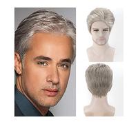 High-Quality Men's Wig, Court Ombre Argent Gris Perruques for Hommes Toupets Court Synthétique Perruque Droite for Quotidien Cosplay Partie Naturel Résistant À La Chaleur Fibre Perruque,Natural-Looki