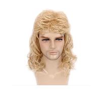 High-Quality Men's Wig, Hommes perruques 80s Disco mulet perruque longue bouclée mâle perruque Halloween Costumes Punk Rocker perruque douce haute température fibres synthétiques perruques,Natural-Lo