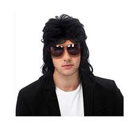 High-Quality Men's Wig, Hommes perruques 80s Disco mulet perruque longue bouclée mâle perruque Halloween Costumes Punk Rocker perruque douce haute température fibres synthétiques perruques,Natural-Lo
